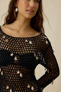 En Saison Dahlia Netted Crochet Long Sleeve Mini Dress