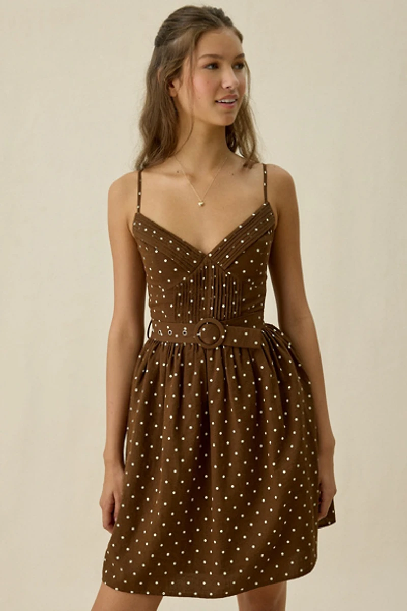 En Saison Stella Belted Polka Dot Mini Dress