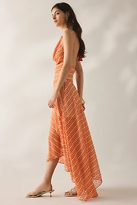 Jaquie The Label Lexi Asymmetric High-Low Halter Neck Maxi Dress