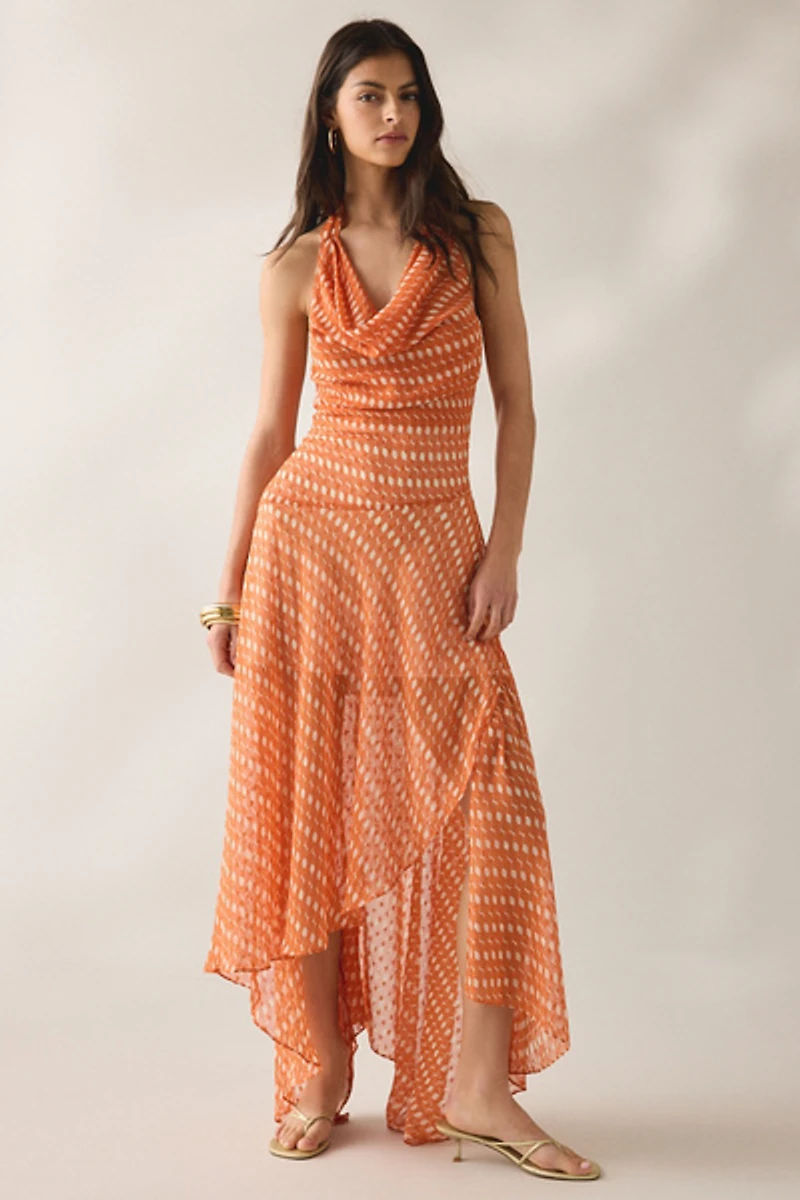 Jaquie The Label Lexi Asymmetric High-Low Halter Neck Maxi Dress