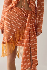 Jacquie The Label Lex Asymmetric Knot-Front Fringe Mini Skirt