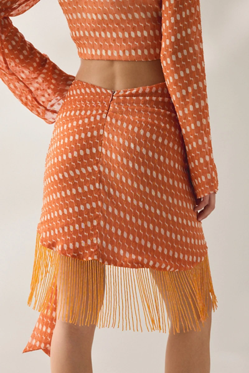 Jacquie The Label Lex Asymmetric Knot-Front Fringe Mini Skirt