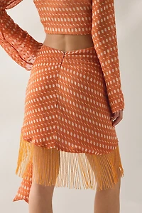 Jacquie The Label Lex Asymmetric Knot-Front Fringe Mini Skirt