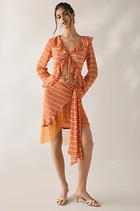 Jacquie The Label Lex Asymmetric Knot-Front Fringe Mini Skirt