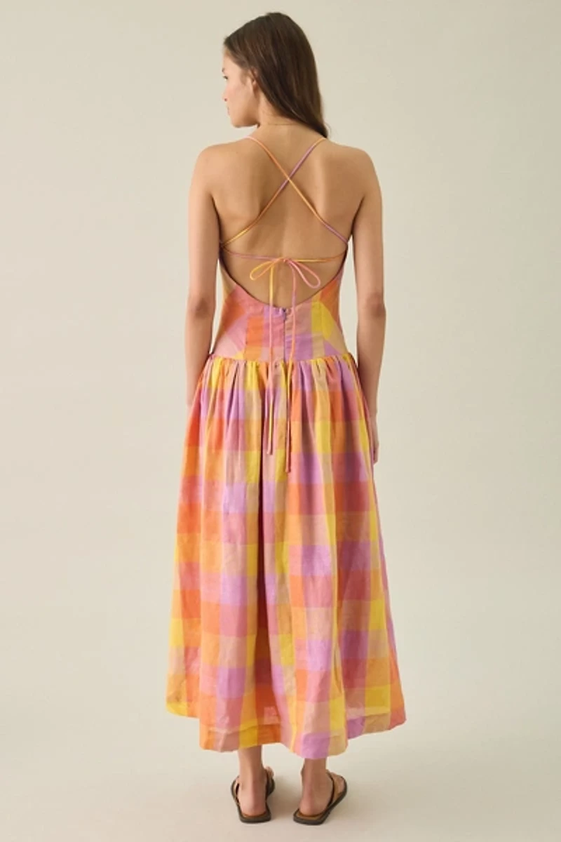 Jacquie The Label Juna Check Drop Waist Midi Dress