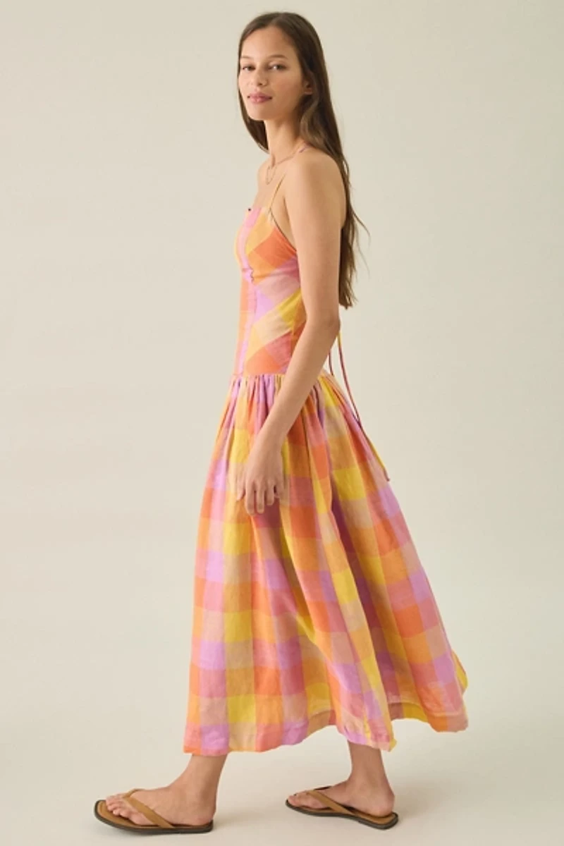 Jacquie The Label Juna Check Drop Waist Midi Dress