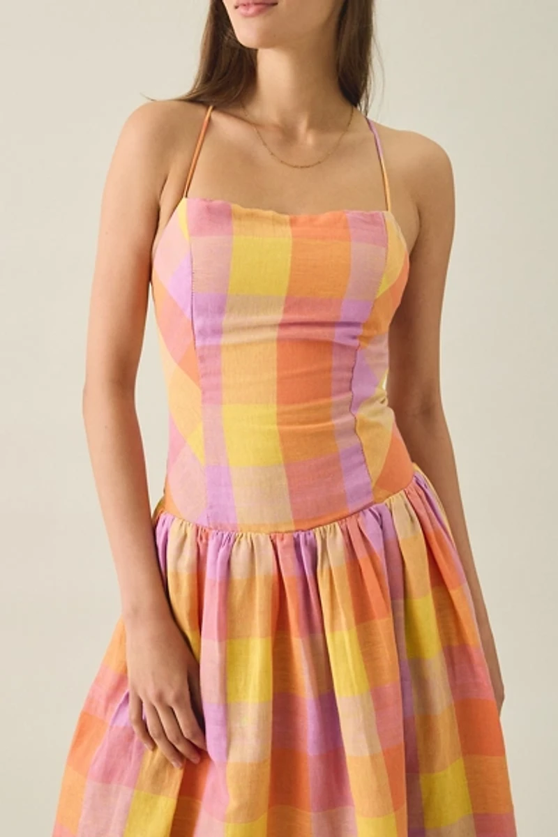 Jacquie The Label Juna Check Drop Waist Midi Dress