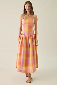 Jacquie The Label Juna Check Drop Waist Midi Dress