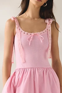 Jacquie The Label Ellie Mixed Media Tie-Strap Midi Dress