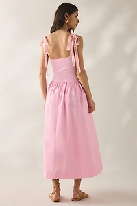 Jacquie The Label Ellie Mixed Media Tie-Strap Midi Dress
