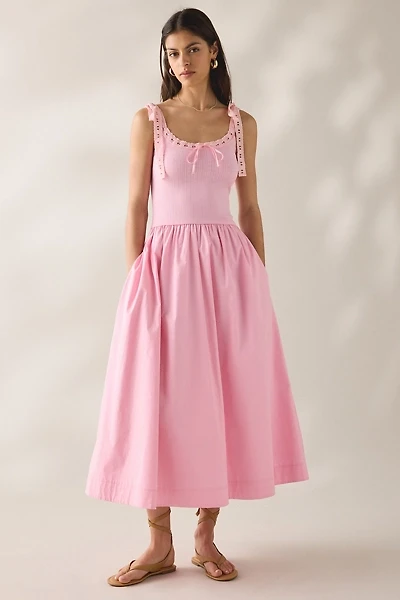 Jacquie The Label Ellie Mixed Media Tie-Strap Midi Dress