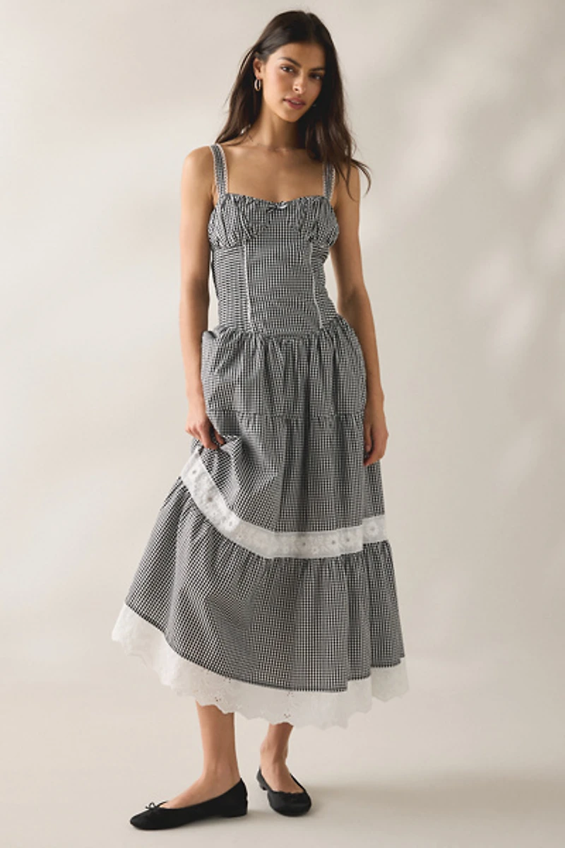 Jacquie The Label Emmie Gingham Milkmaid Maxi Dress