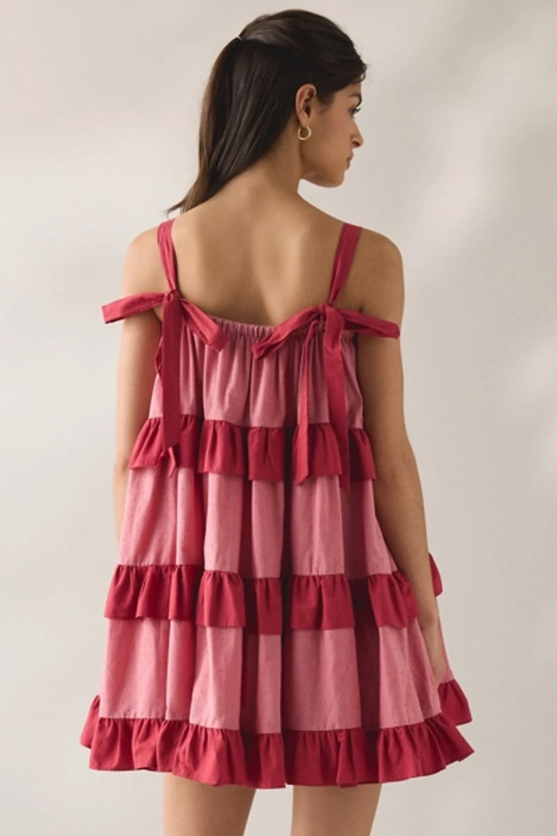 Jacquie The Label Ada Tiered Ruffle Trapeze Mini Dress