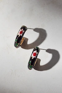 Floral Enameled Hoop Earring