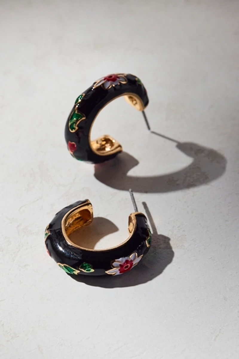 Floral Enameled Hoop Earring