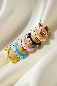 Floral Enameled Hoop Earring