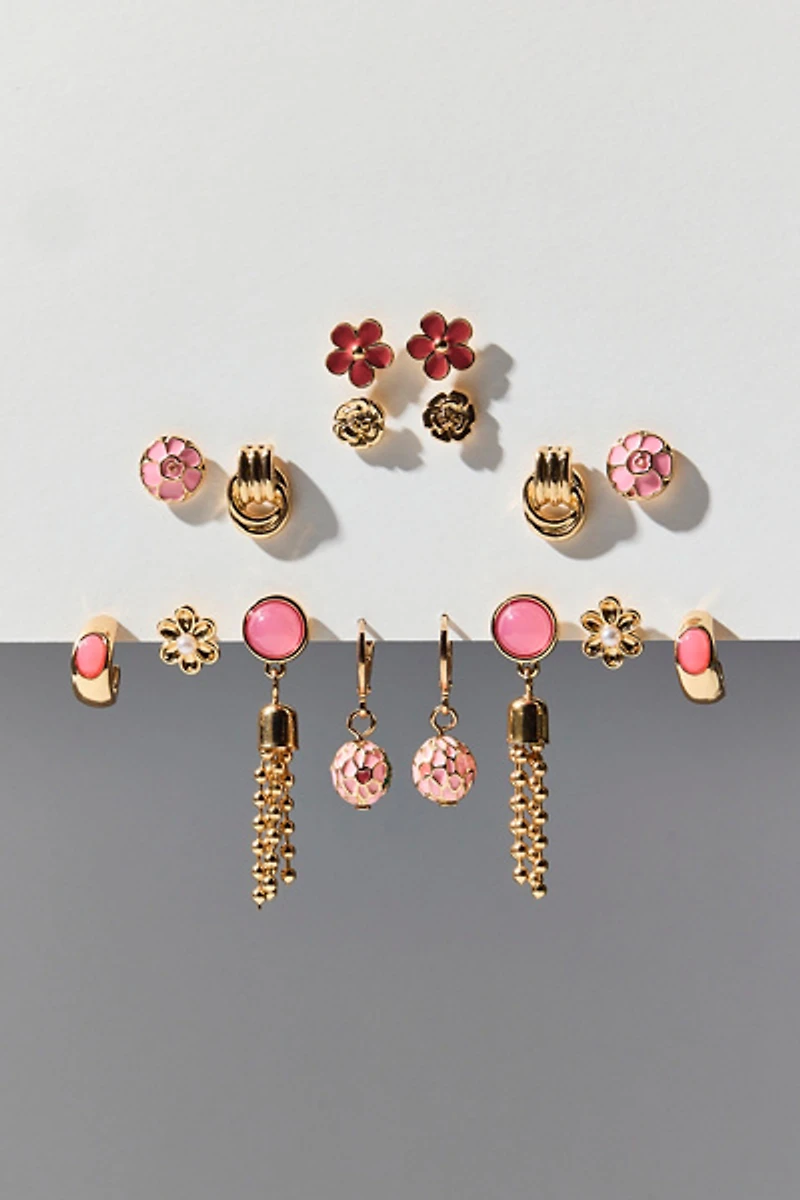 Bloom Flower Enameled Multi Earrings Set
