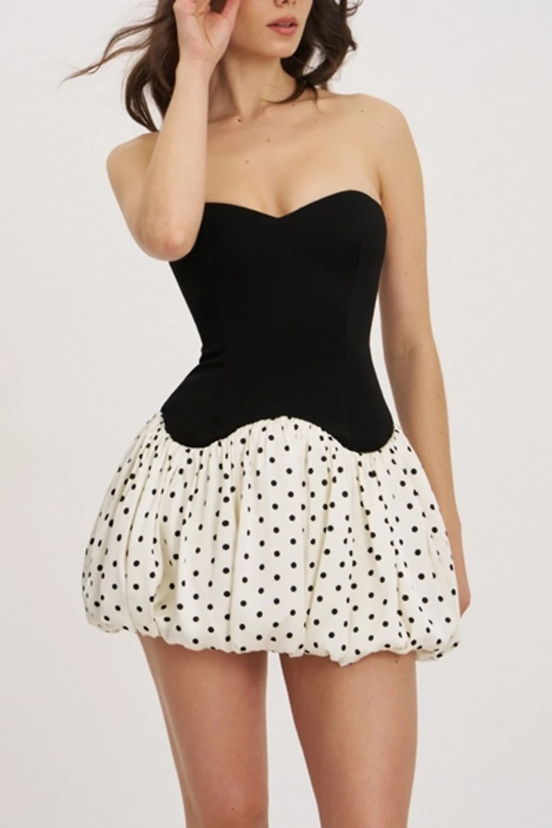 Miss Circle Dahliana Polka Dot Bubble Hem Corset Mini Dress