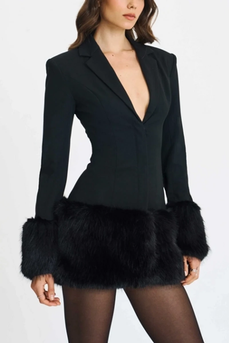 Miss Circle Wenona Faux Fur Trim Mini Blazer Dress
