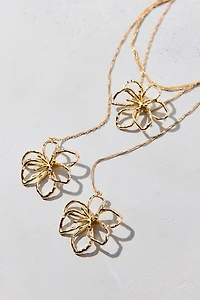 Bloom Flower Pendants Faux Wrap Necklace