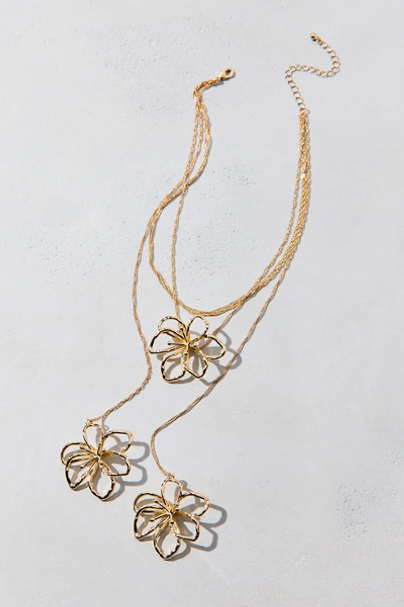 Bloom Flower Pendants Faux Wrap Necklace