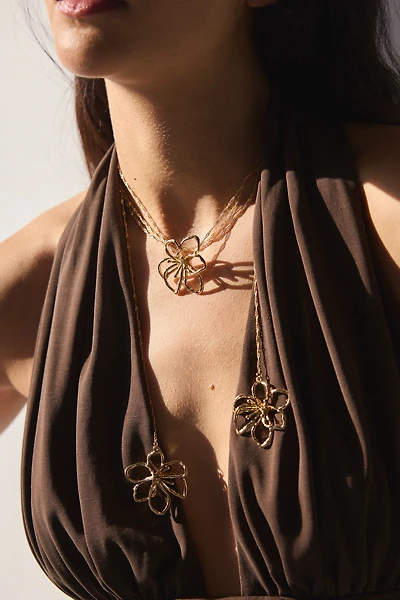 Bloom Flower Pendants Faux Wrap Necklace