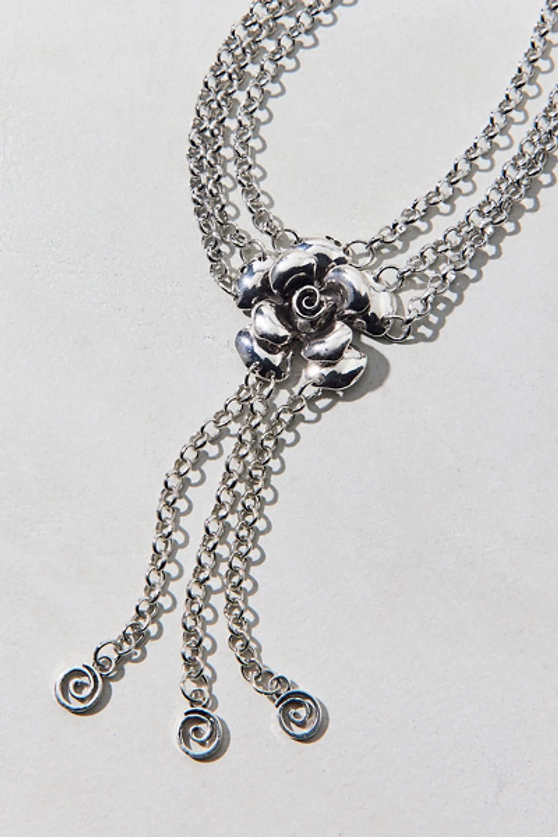 Rose Triple Chain Chunky Lariat Necklace