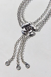 Rose Triple Chain Chunky Lariat Necklace