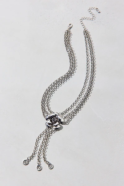 Rose Triple Chain Chunky Lariat Necklace