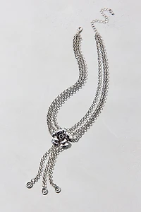 Rose Triple Chain Chunky Lariat Necklace
