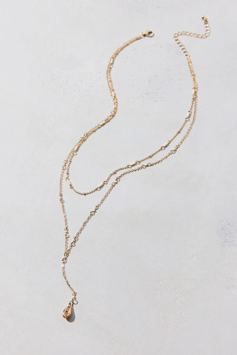 Delicate Shell Pendant Layered Lariat Necklace