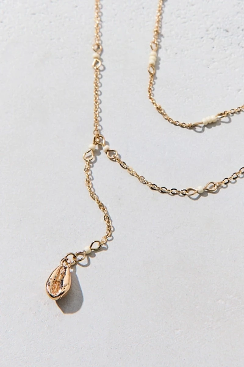 Delicate Shell Pendant Layered Lariat Necklace