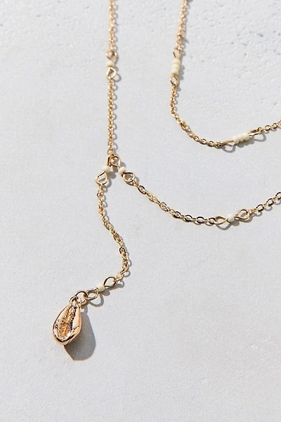 Delicate Shell Pendant Layered Lariat Necklace