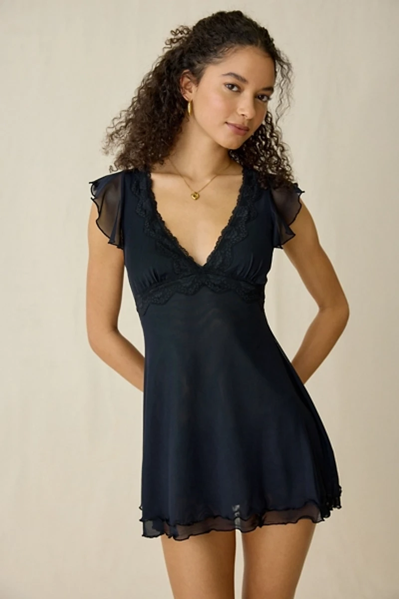 Out From Under Cecilia Lace Trim Sheer Mesh Sleep Dress