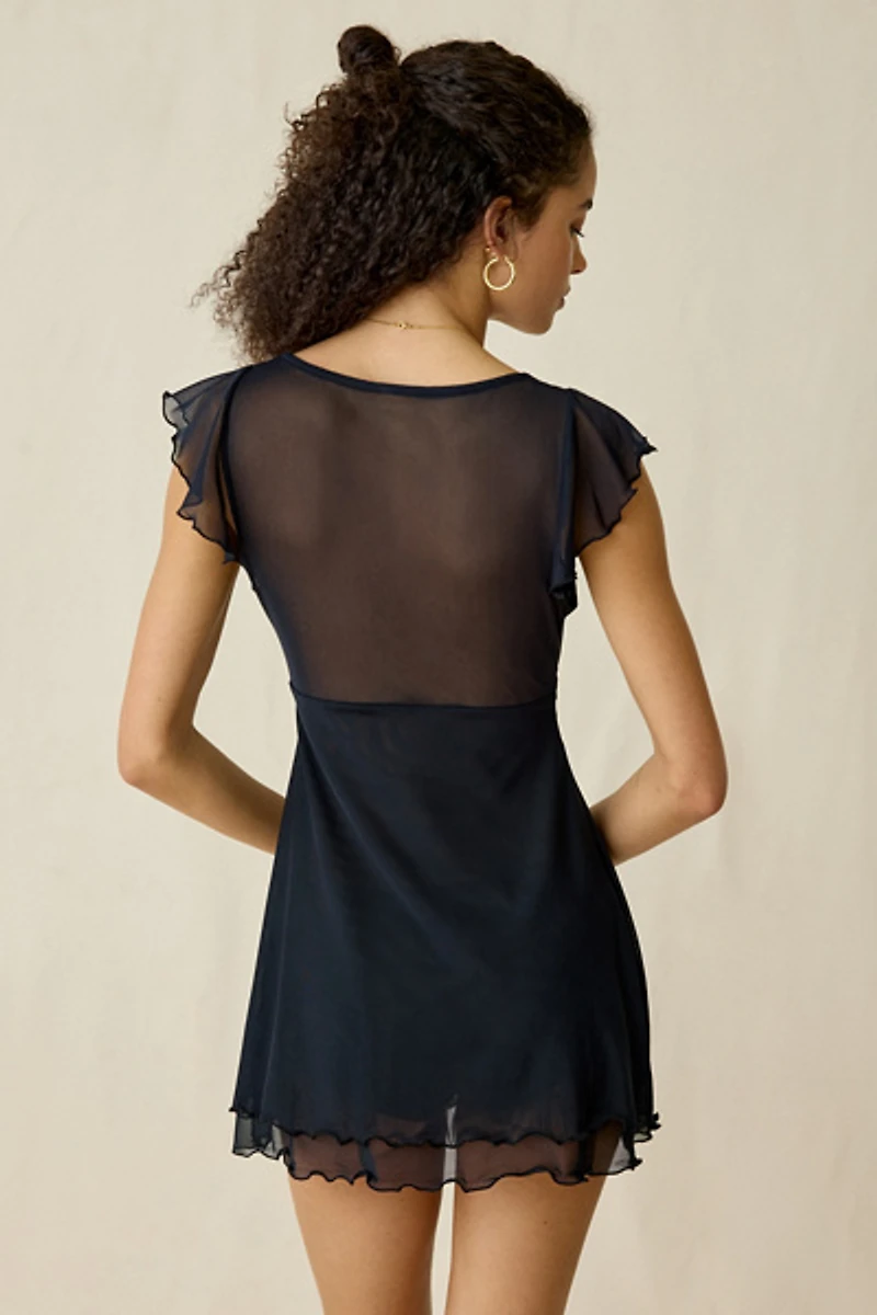Out From Under Cecilia Lace Trim Sheer Mesh Sleep Dress