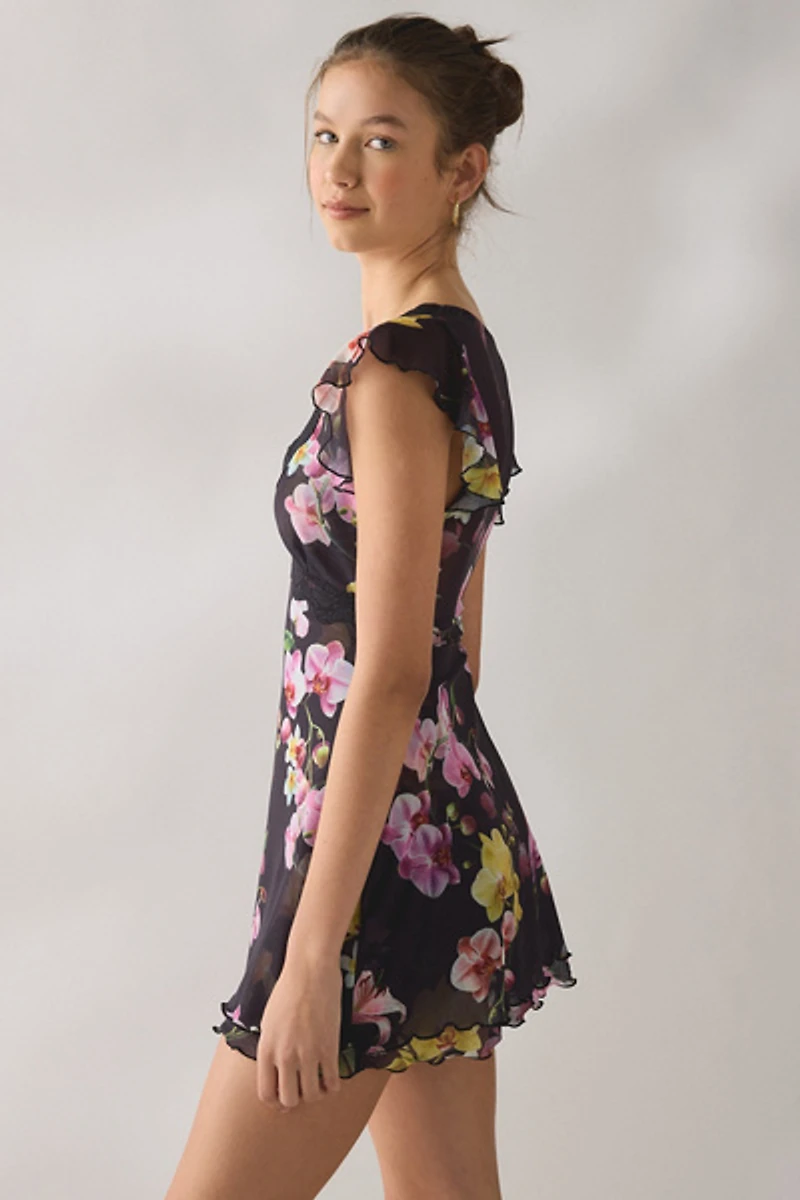 Out From Under Cecilia Lace Trim Sheer Mesh Sleep Dress