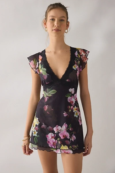 Out From Under Cecilia Lace Trim Sheer Mesh Sleep Dress