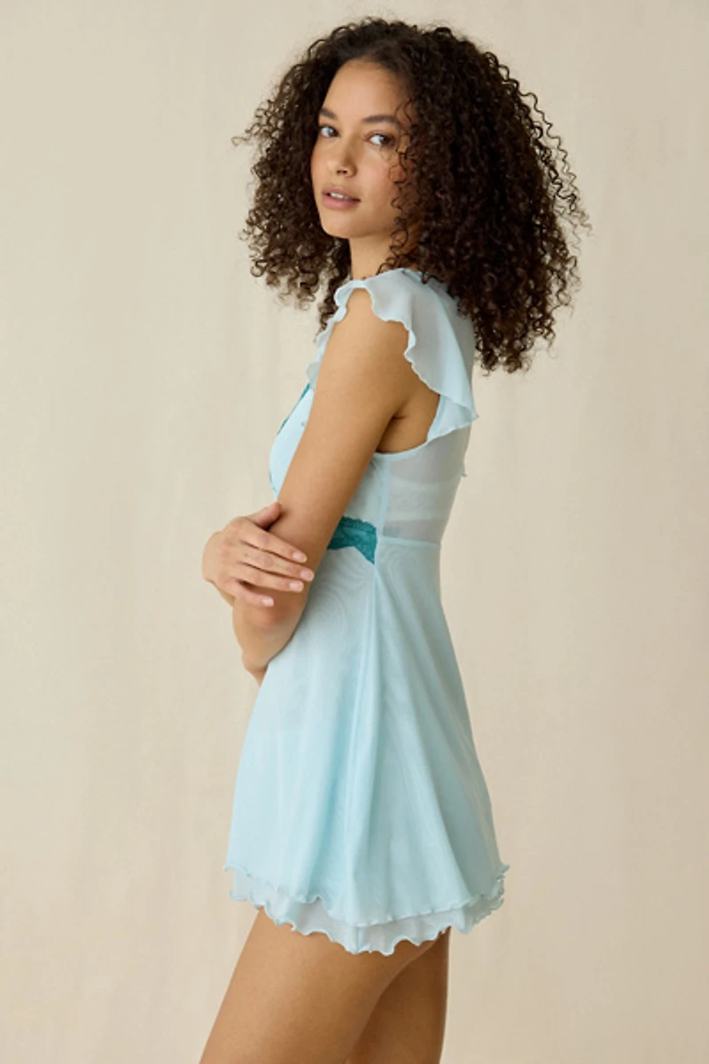 Out From Under Cecilia Lace Trim Sheer Mesh Sleep Dress