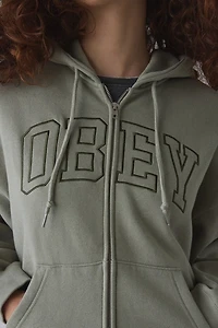 OBEY Collegiate Embroidered Graphic Baggy Full-Zip Hoodie Sweatshirt