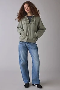 OBEY Collegiate Embroidered Graphic Baggy Full-Zip Hoodie Sweatshirt
