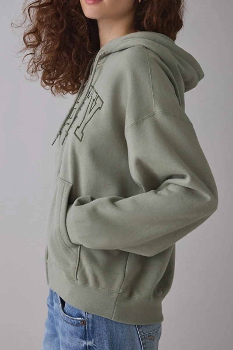 OBEY Collegiate Embroidered Graphic Baggy Full-Zip Hoodie Sweatshirt