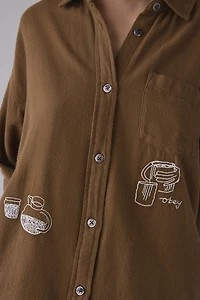 OBEY Delight Embroidered Oversized Long Sleeve Button-Down Shirt