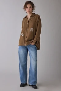 OBEY Delight Embroidered Oversized Long Sleeve Button-Down Shirt