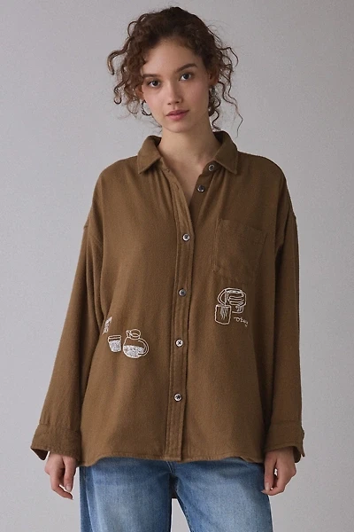 OBEY Delight Embroidered Oversized Long Sleeve Button-Down Shirt
