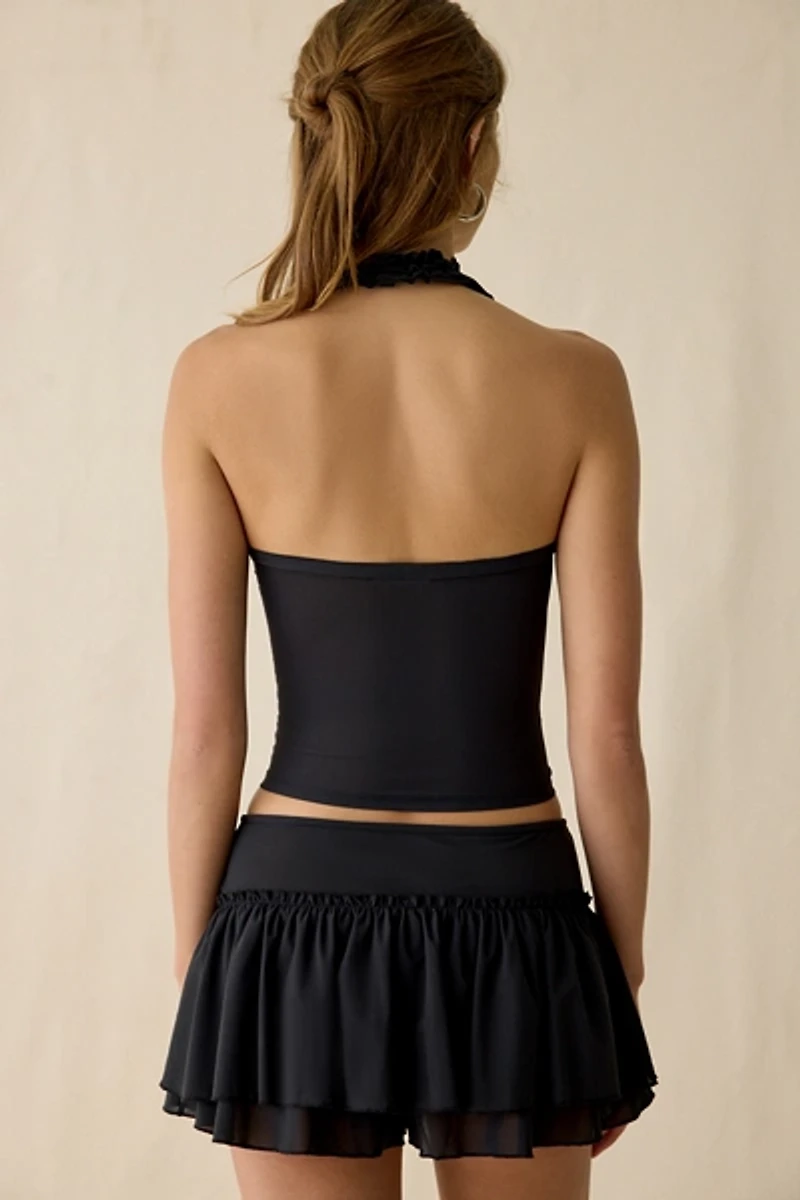 Out From Under Blossom Ruffle Trim Mesh Halter Top