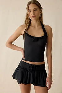 Out From Under Blossom Ruffle Trim Mesh Halter Top