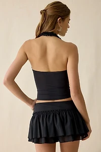 Out From Under Blossom Tiered Ruffle Trim Mesh Mini Skort