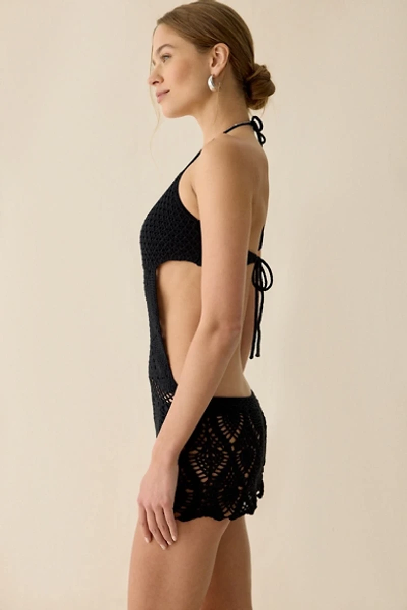 Frankies Bikinis X JENNIE Gabriella Sheer Crochet Coverup Mini Dress