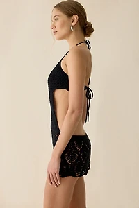 Frankies Bikinis X JENNIE Gabriella Sheer Crochet Coverup Mini Dress