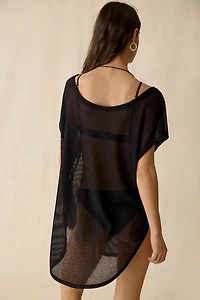 Out From Under Aruba Sheer Mesh Boatneck Off-Shoulder Tunic Top